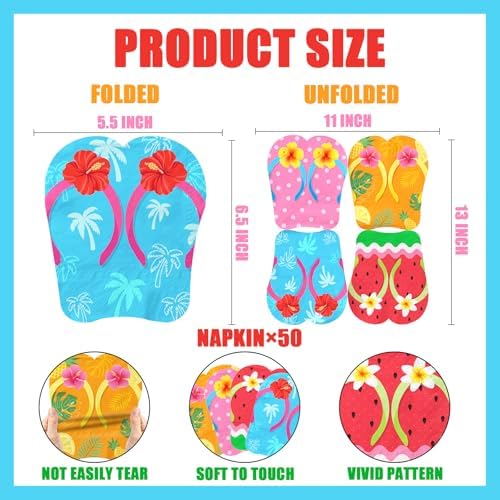 50Pcs Hawaiian Luau Napkins with Flip-Flops Design