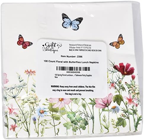 Gift Boutique 100 Spring Floral Napkins with Butterflies