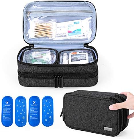 Yarwo Insulin Cooler Travel Case with 4 Ice Packs Black