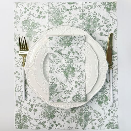 WRAPAHOLIC 25Pcs Green Floral Napkins for Events