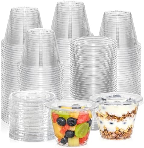 AOZITA 50pcs Clear Plastic Cups with Flat Lids No Hole