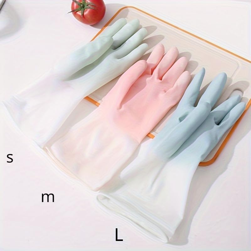 Reusable Cleaning Gloves 3 Pairs Blue Pink Green Two-Tone Design