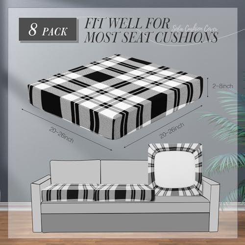 Newwiee 8 Pcs Stretch Plaid Chair Cushion Covers