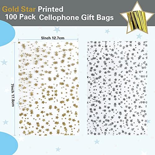 100 Pcs Gold Star 5X7 Gift Wrap Cello Bags