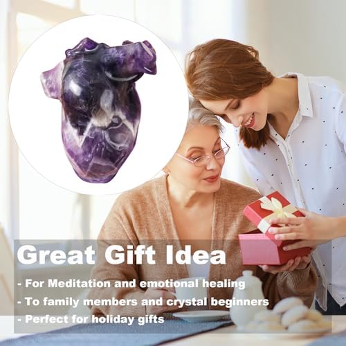 MiyouLuna 217 Inch Amethyst Heart Crystal Sculpture