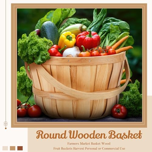 Marsui 6 Pcs Large Wooden Apple Basket with Handle