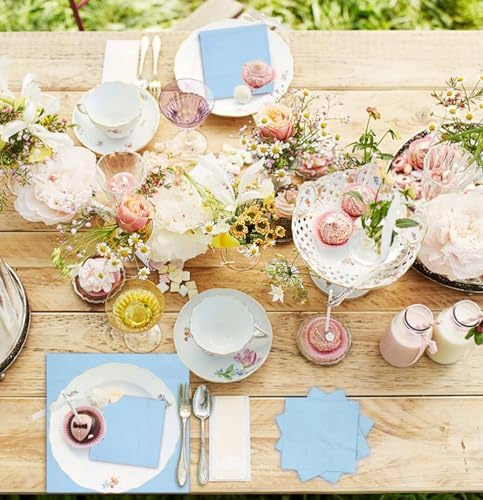 100 pcs 2-Ply Light Blue Folded Napkins for Parties and Weddings