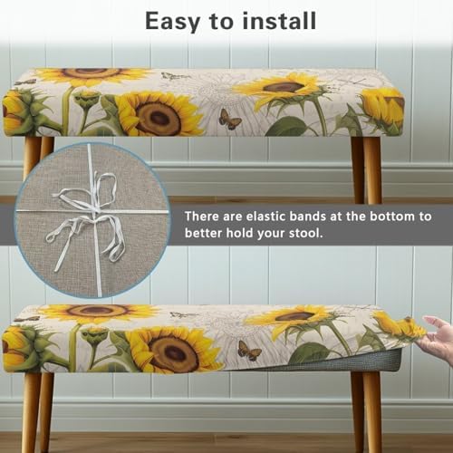 Sunflower Rectangle Bench Cushion Cover Dustproof and Washable