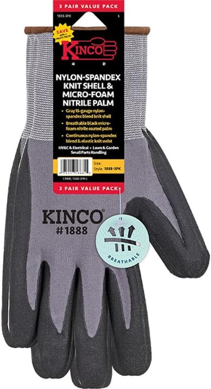 Kinco Mens Palm Gloves Gray L 3 Pair