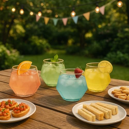 40 Diamond-Shaped Plastic Stemless Glasses 12 Ounce