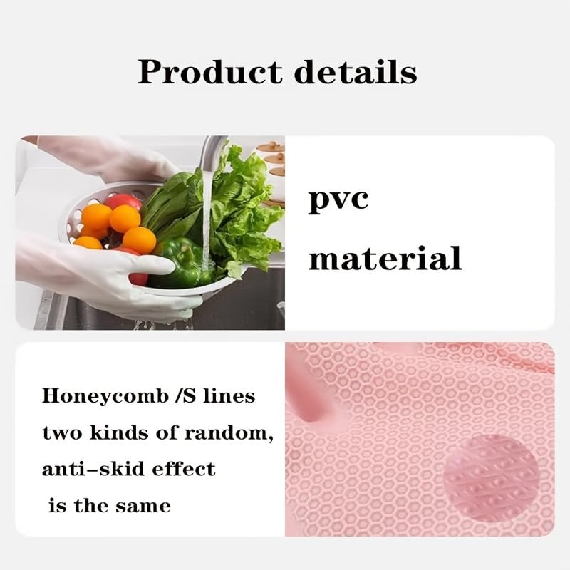 Reusable Cleaning Gloves 3 Pairs Blue Pink Green Two-Tone Design