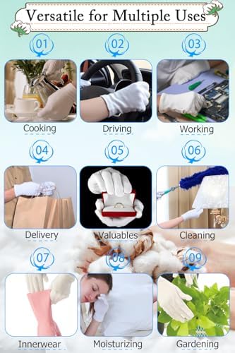 24 Pcs White Cotton Gloves for Dry Hands and Eczema