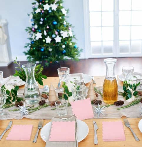 50 Piece 2-Ply Light Pink Scalloped Disposable Napkins