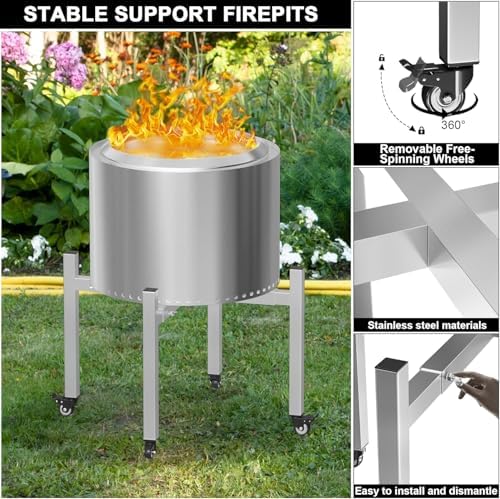 BBQ-PLUS Universal Fire Pit Stand 15-27 Inch with Wheels