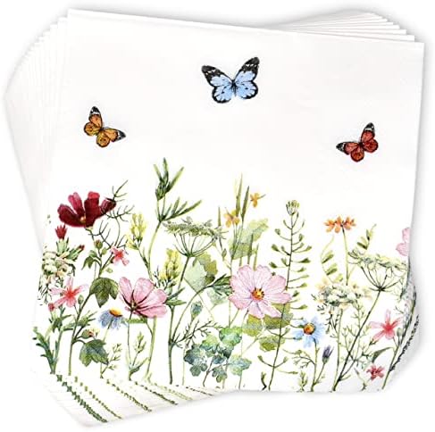 Gift Boutique 100 Spring Floral Napkins with Butterflies