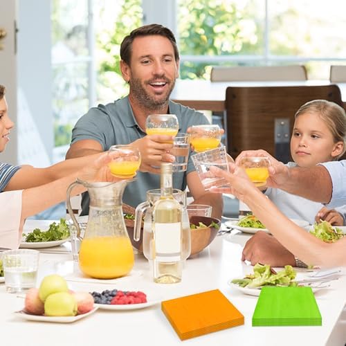 60 Pack Neon Lunch Dinner Napkins 65x65 Inch 2-Ply