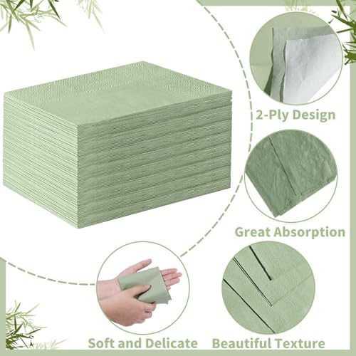 60 Pcs Sage Green Disposable Napkins for Home and Events