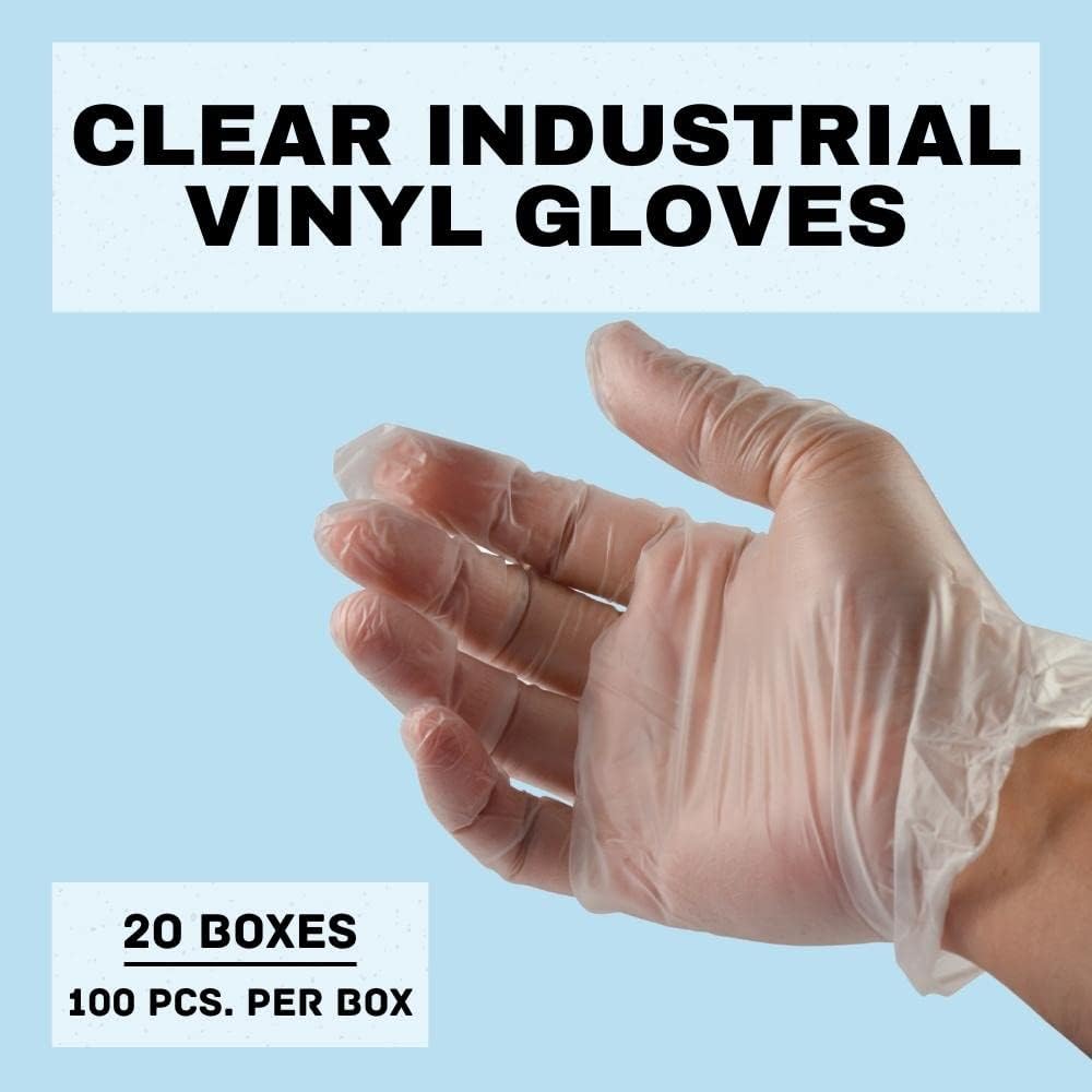 PSBM Vinyl Gloves 2000 Count Large Clear Powder and Latex Free