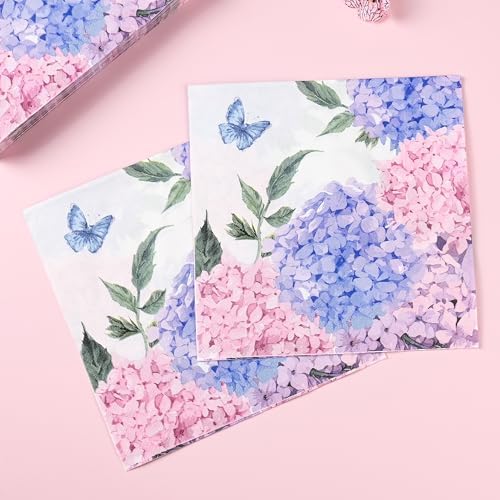 100Pcs Hydrangea Floral Paper Napkins for Spring Summer Parties