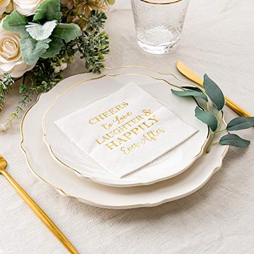 Crisky 50 Count Gold Foil Text Napkins for Wedding Engagement Parties