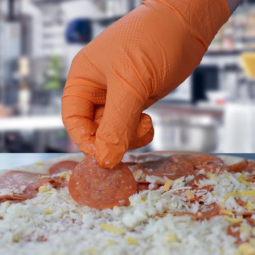 Xtreme Orange Nitrile Gloves Diamond Texture Powder Free Industrial Grade
