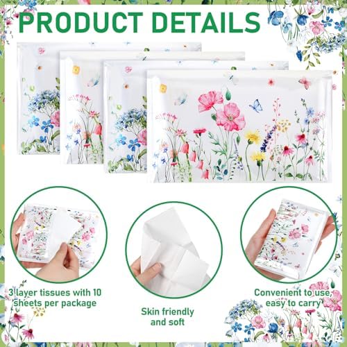 50 Pack Wildflower Pocket Tissues Floral Design 3 Ply