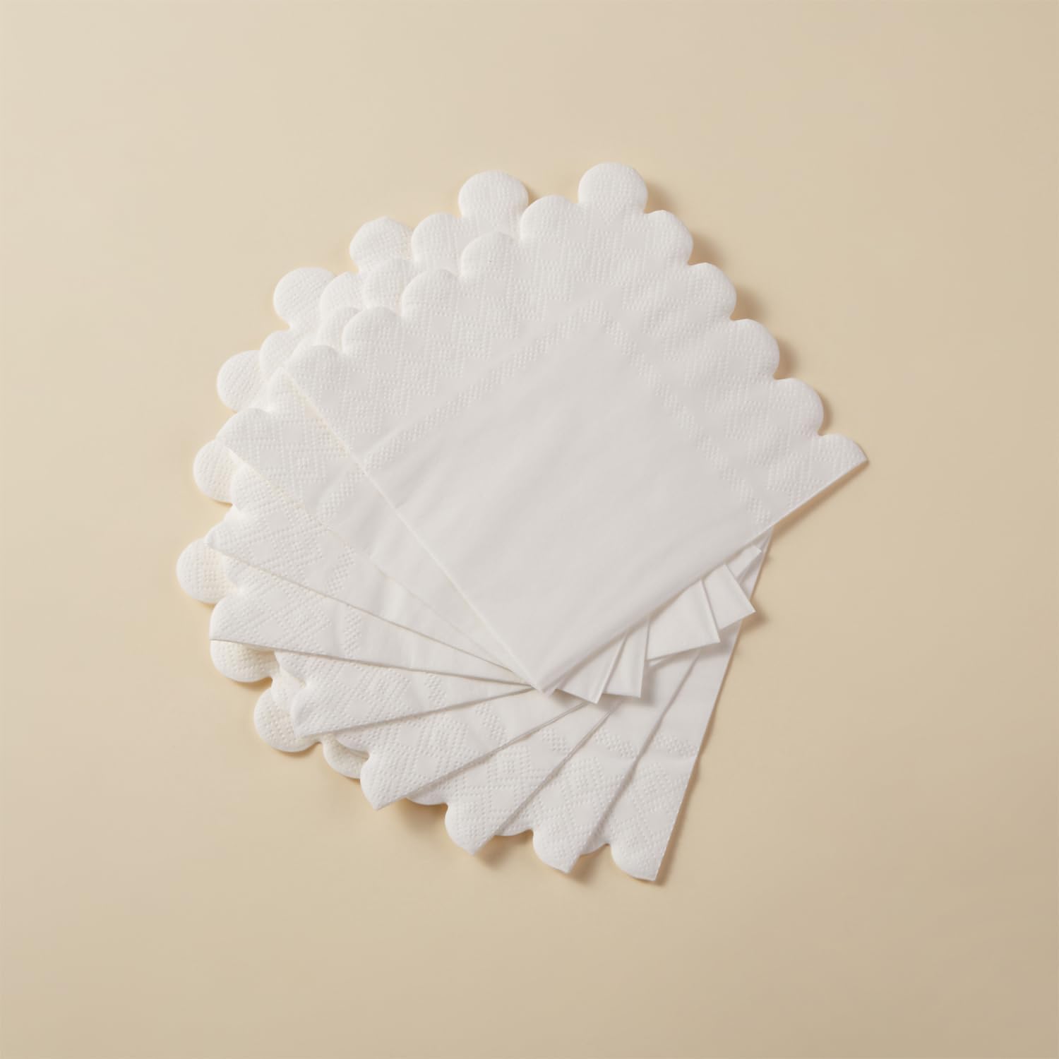 100 Pack 2 Ply Scalloped Edged Cocktail Napkins White