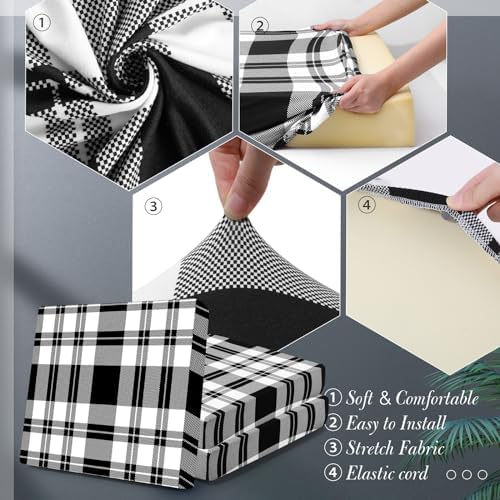 Newwiee 8 Pcs Stretch Plaid Chair Cushion Covers