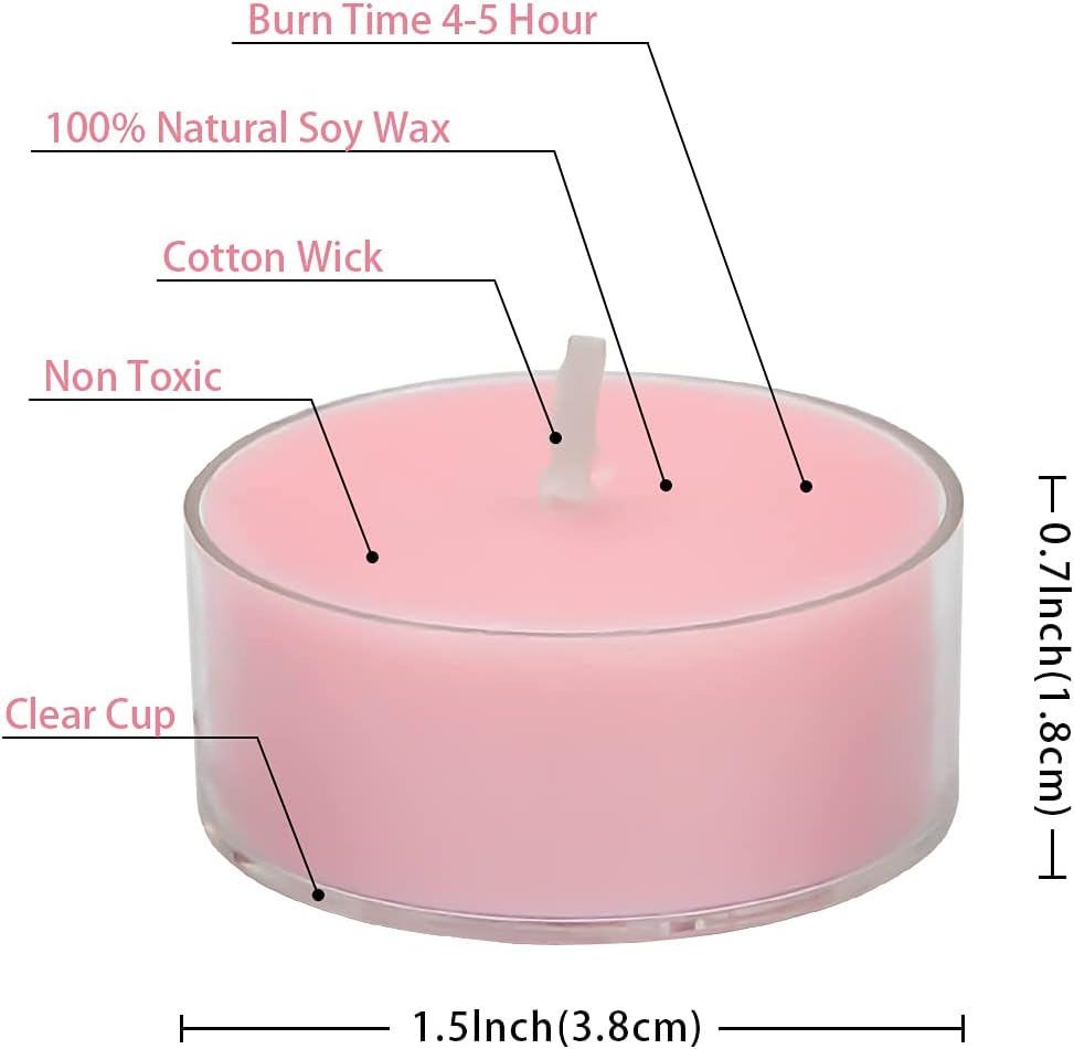 DEYBBY Natural Soy Wax Tealight Candles 12 Pack Romantic Rose Aromatherapy
