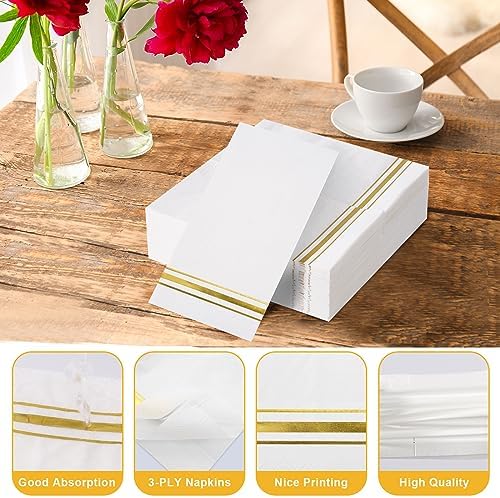 100 Gold Trim Lined Paper Napkins Elegant Party Decor