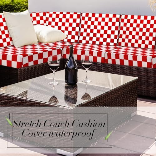 Newwiee 8 Piece Stretch Plaid Cushion Covers for Outdoor Use
