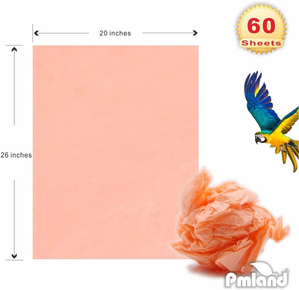 PMLAND Gift Wrapping Tissue Paper Peach 20x26 60 Sheets
