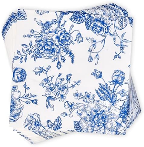 Blue And White Floral Napkins 10x10 Disposable Party