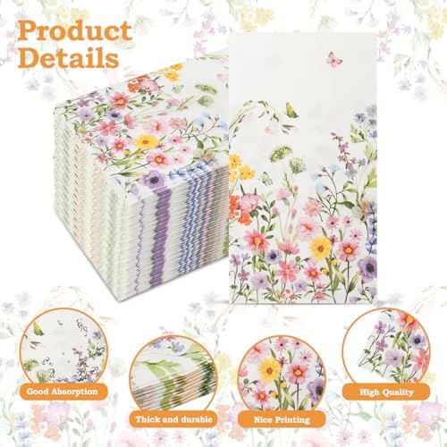 100Pcs Floral Paper Napkins for Wedding and Birthday Party