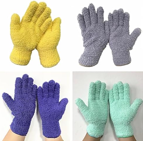 GSHLLO 4 Pcs Reusable Microfiber Cleaning Gloves