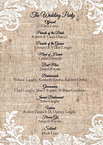 Personalized Wedding Fans Set of 10 Rustic Burlap and Lace