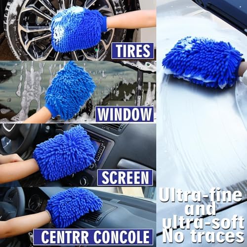 2 Pack Blue Microfiber Car Wash Mitts