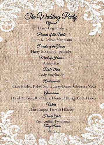 Personalized Wedding Fans Set of 10 Rustic Burlap and Lace
