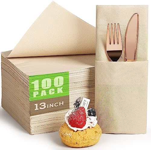 Gezond 100pcs Compostable Dinner Napkins 13x13 in 2-ply Eco Friendly