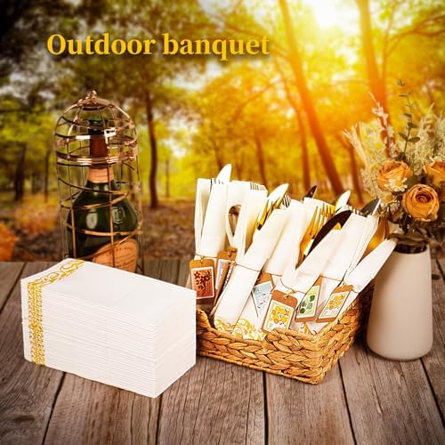 KAMMAK Premium Disposable Napkins 100 Pack Yellow Trim