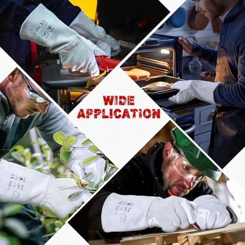 Heat Resistant Goatskin Welding Gloves for BBQ Oven Grill Fireplace Tig Mig