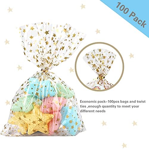 100 Pcs Gold Star 5X7 Gift Wrap Cello Bags
