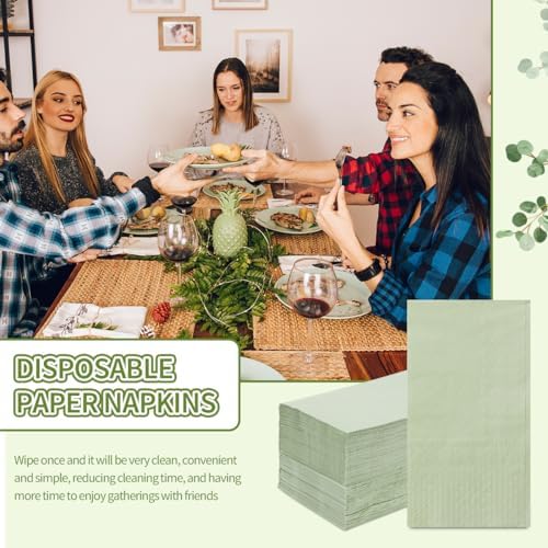 100PCS Sage Green Disposable Napkins and Hand Towels