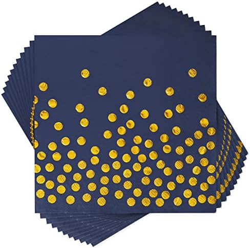 100PCS Blue Party Napkins with Gold Dots for Events