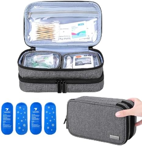 Yarwo Insulin Cooler Travel Case with 4 Ice Packs Gray