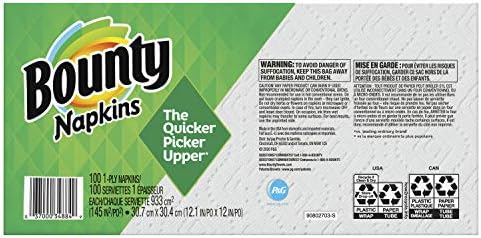 Bounty Quilted Napkins 1 Ply White 100 Pack