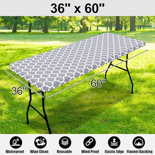 Smiry Rectangle Picnic Table Cover Waterproof Elastic Fit 36x60 Inches Grey