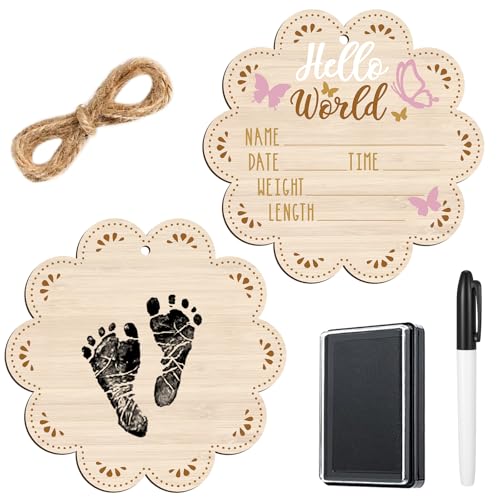 Thyle Baby Announcement Wooden Sign with Marker Pen and Ink Pad