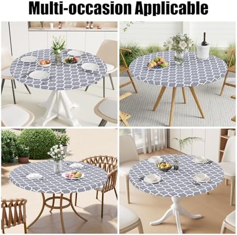 Smiry Round Tablecloth Waterproof Wipeable Grey White
