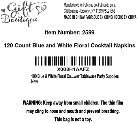 Blue And White Floral Napkins 10x10 Disposable Party